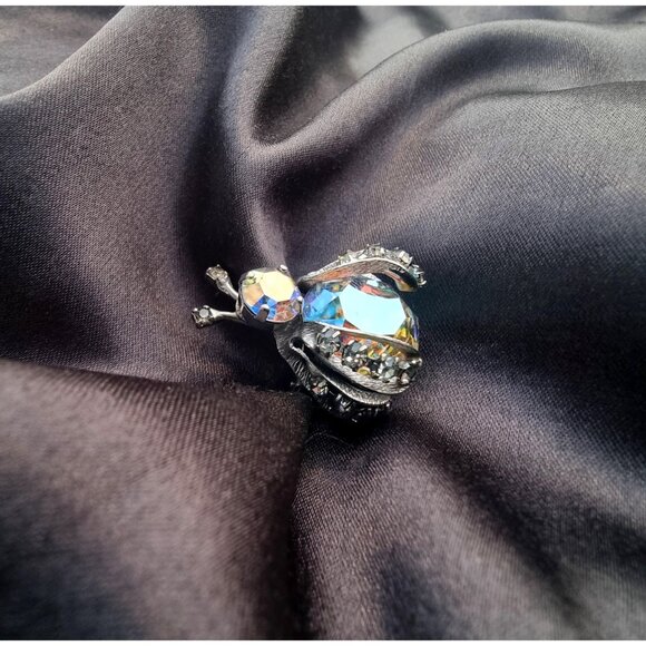 Vintage Super Sparkling WEISS 1960s Signed Aurora Borealis Rhinestone Bug Silver - Picture 5 of 7